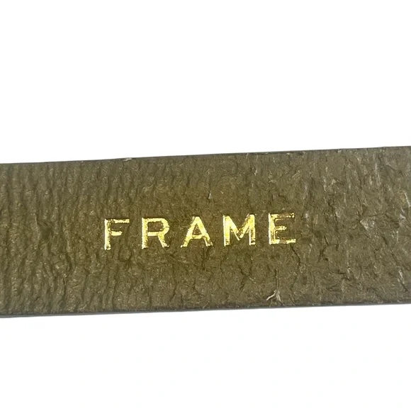 FRAME Square Buckle Olive Green Croc Embossed Skinny Leather Belt Size M - Picture 8 of 13